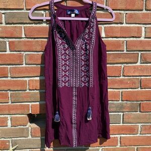 Blue Rain Burgundy Split-Neck Embroidered Tank